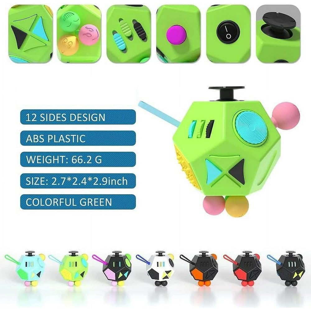 Fidget Dodecagon –12-Side Fidget Toys Cube Relieves Stress and Anxiety Anti Depression Cube for Children and Adults (B1 Green)