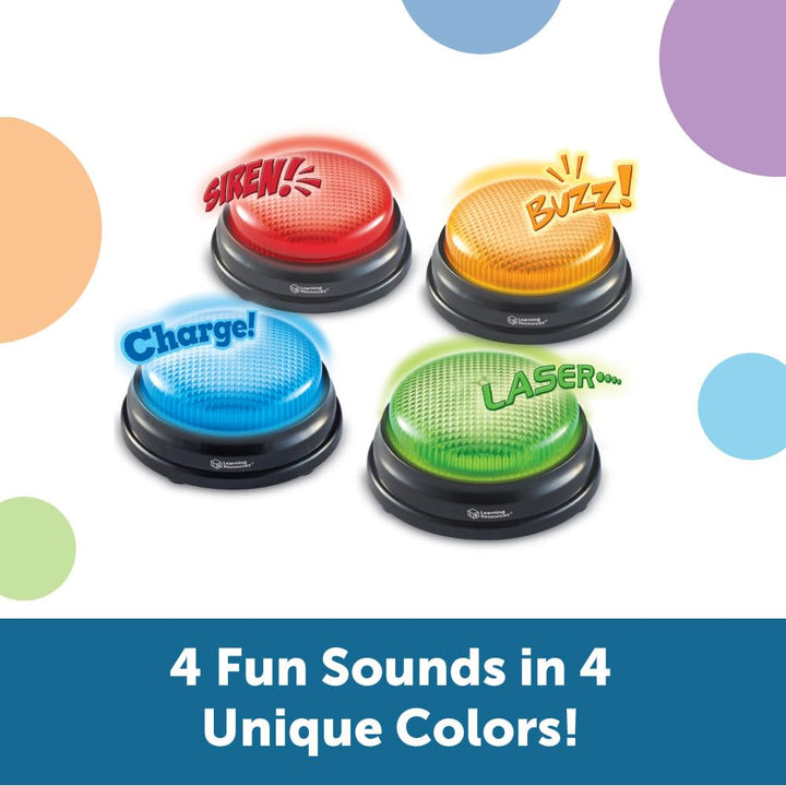 Lights and Sounds Buzzers,Set of 4, Ages 3+, Game Show and Classroom Buzzers, Family Game Night, Game Show Buzzers, Classroom Accessories
