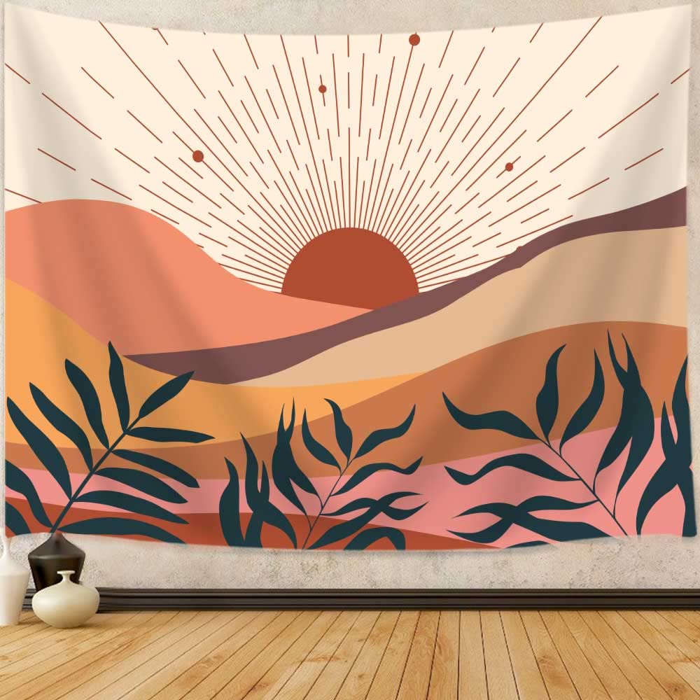 Viajar Boho Tapestry, Boho Mountain Sun Tapestry Mid Century Abstract Landscape Wall Hanging Tapestries Sunrise Nature Scenery Minimalist Wall Decor for Bedroom Living Room Dorm, 60X40 Inch