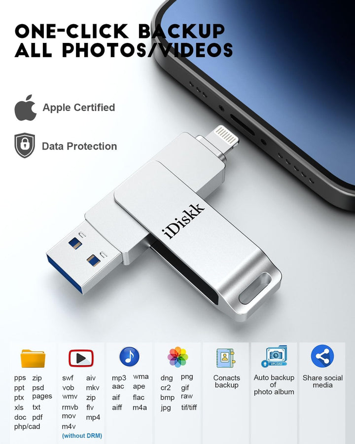256GB MFi Certified Flash Drive Photo Stick for iPhone (14/13/12/12 pro/12 pro max/11/11 Pro/XR/X) Flashdrive for iPhone iPad MacBook/Laptops/PC Thumb Drive for Photos Videos Storage Booster