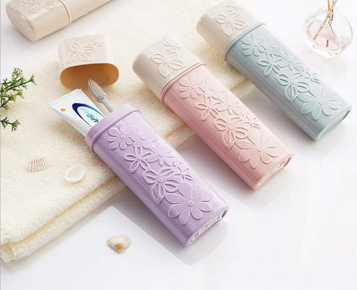 1PC Plastic Portable Toothbrush Toothpaste Storage Box Multifunction Waterproof Wash Gargle Cup Case Holder Container for Travel Outdoors Business Trips Home School (Purple)
