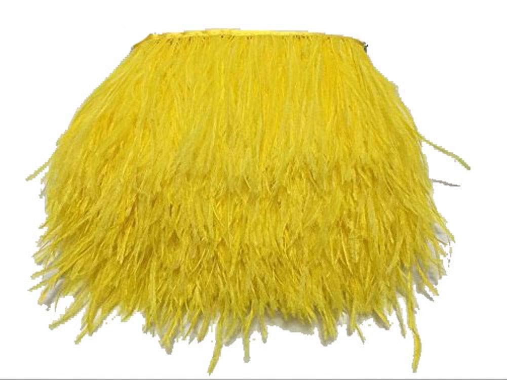 Pack of 2 Yards Natural Dyed Ostrich Feathers Trim Fringe 4inch for DIY Dress Sewing Crafts Costumes Decoration (Yellow)