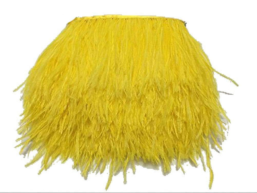 Pack of 2 Yards Natural Dyed Ostrich Feathers Trim Fringe 4inch for DIY Dress Sewing Crafts Costumes Decoration (Yellow)
