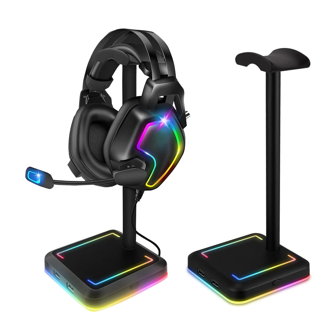 Headphone Stand, RGB Gaming Headset Holder with 2 USB Charger Ports &amp; 10 Lighting Modes for Desktop PC Game Earphone Accessories