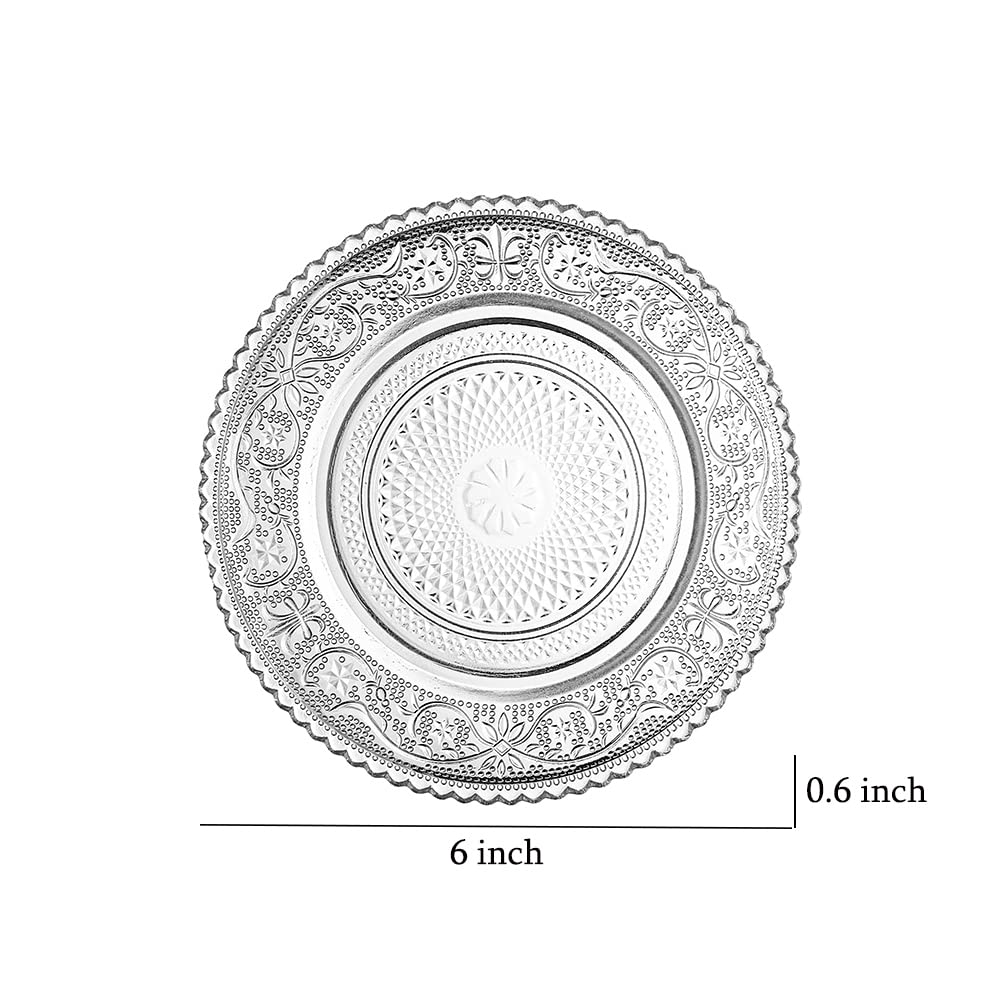 4pcs Clear Glass Snack Plate with Lace Trim, 6-Inch Dried Fruit Plate Dessert Plate for Home and KTV