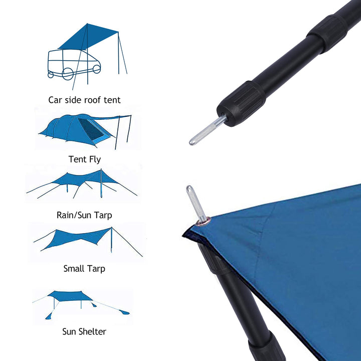 Aluminum Adjustable Camping Tarp Poles, Set of 2, 36in to 90in Telescoping Lightweight waterproof Tent Poles for Shelter, Hammock Rain Fly, Awning, Black