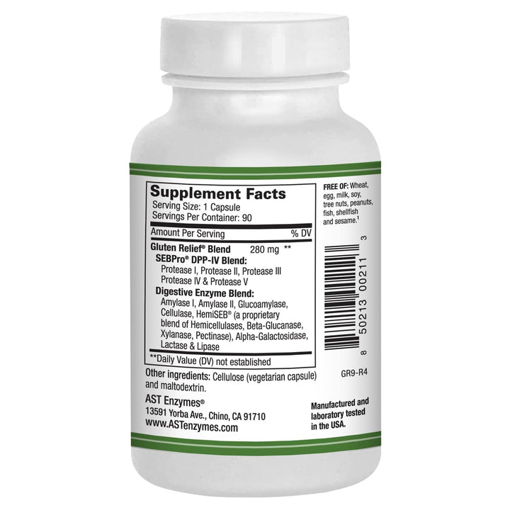 Gluten Relief Plus – 90 Vegetarian Capsules - Gluten Digestion Support – Premium Natural Digestive Enzyme Formula - Contains DPP-IV Enzyme Complex –