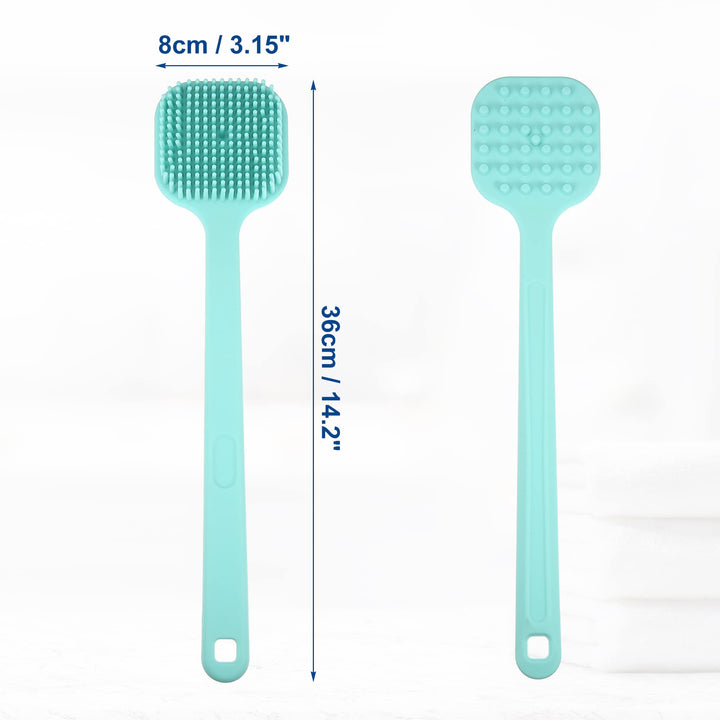 Soft Silicone Bath Brush, Non-Slip Back Scrubber Shower with Long Handle for Men and Women, Blue