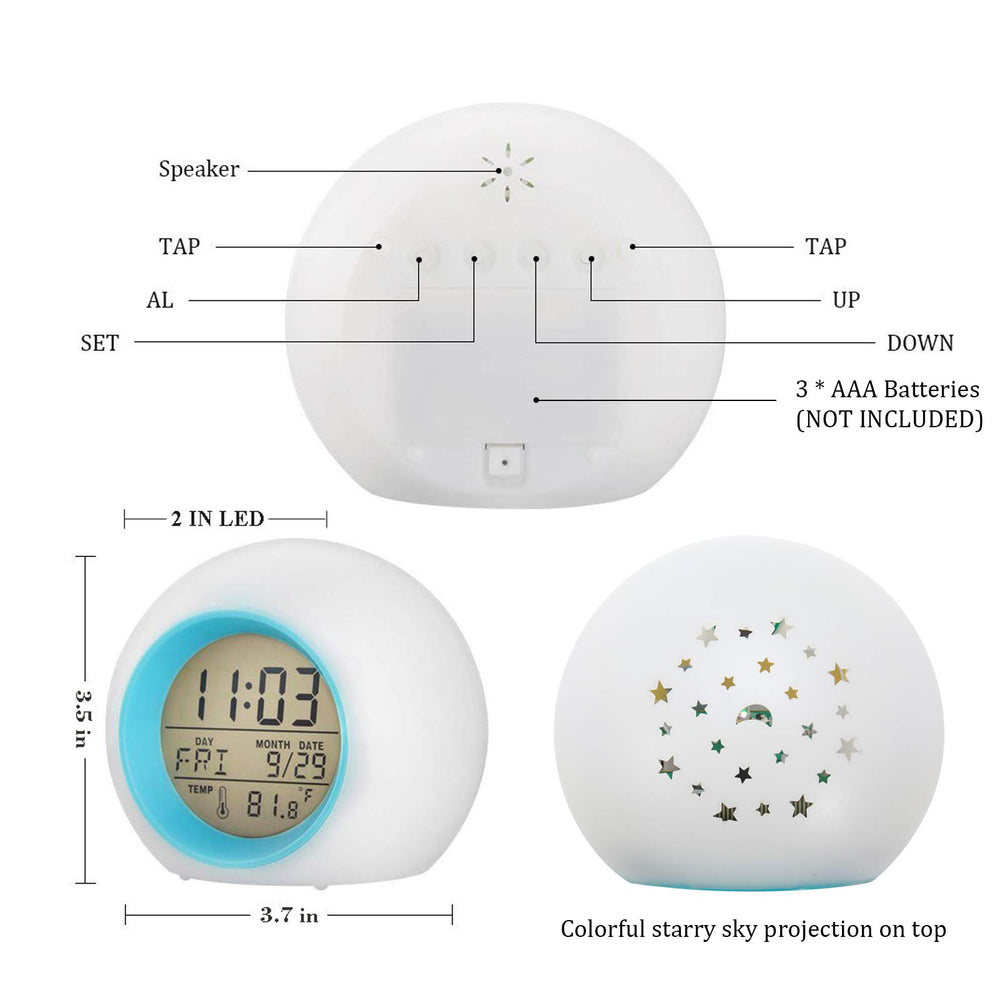 Kids Alarm Clock,Moon Stars 7 Color Changing Night Light Projector Alarm Clock,Temperature Detect for Toddler Digital Kids Alarm Clock,Students to Wake up at Bedroom Bedside for Alarm Clock Boys Girls