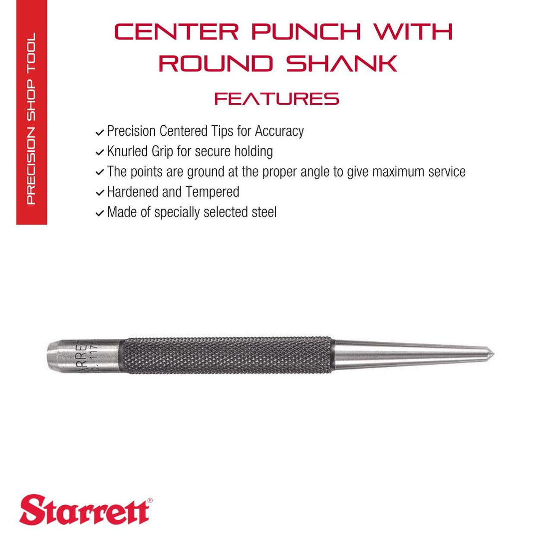 Steel Center Punch with Round Shank and Knurled Finger Grip - Hardened and Tempered, 4 (100mm) Length, 1/8 (3mm) Diameter Tapered Point