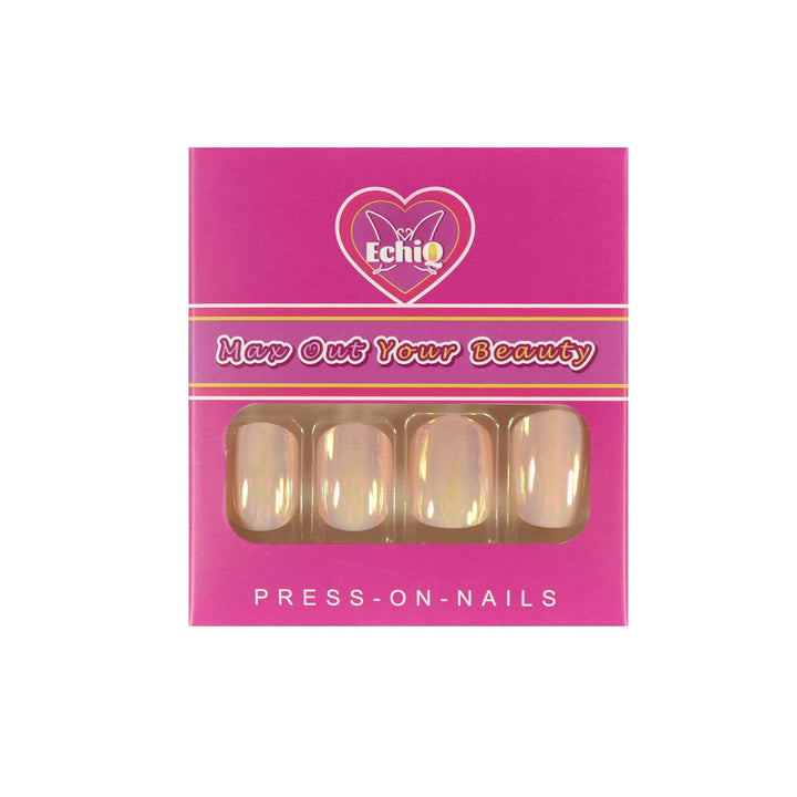 24pcs Unicorn Chrome Press On Fake Nails with Designs Iridescent Pink Short Full False Nails Acrylic with Glue Sticker