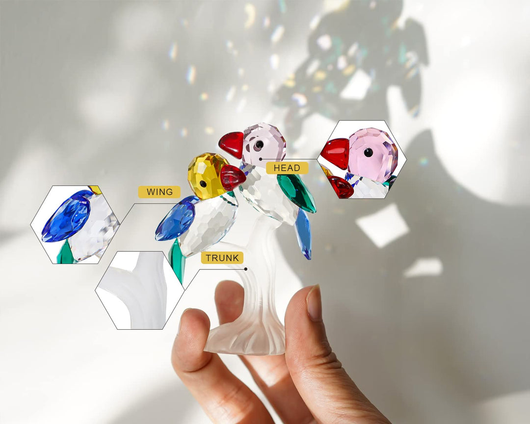 H&D HYALINE & DORA Set 2 Crystal Cut Bird of Happiness Collectible Figurines Glass Animal Figurine for Table Home Decoration