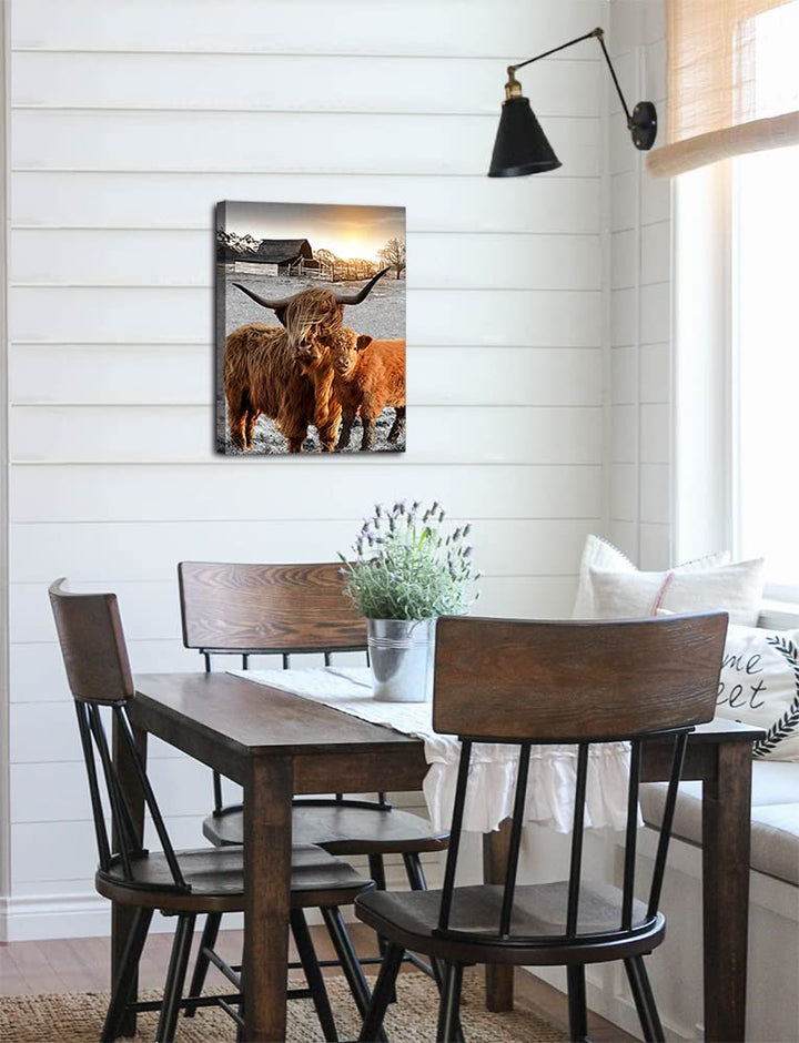 Highland Cow Bathroom Decor Cow in Bathtub Wall Art Funny Animal Canvas Print Longhorn Wall Decor Farmhouse Artwork Stretched and Framed Ready to Hang 12x16inch