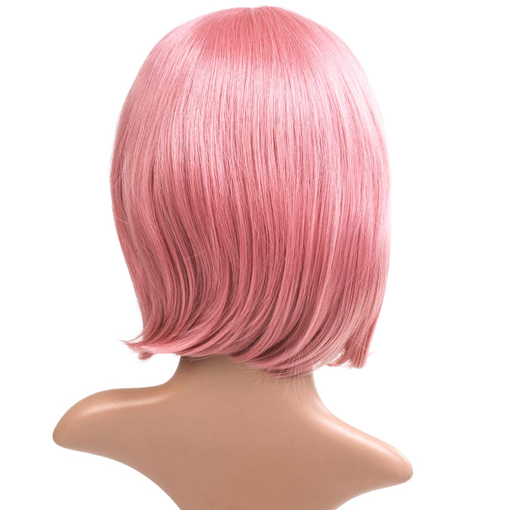 Short Straight Hair Wig 12 Inches Anime Cosplay Costume Party Wigs (Pink)