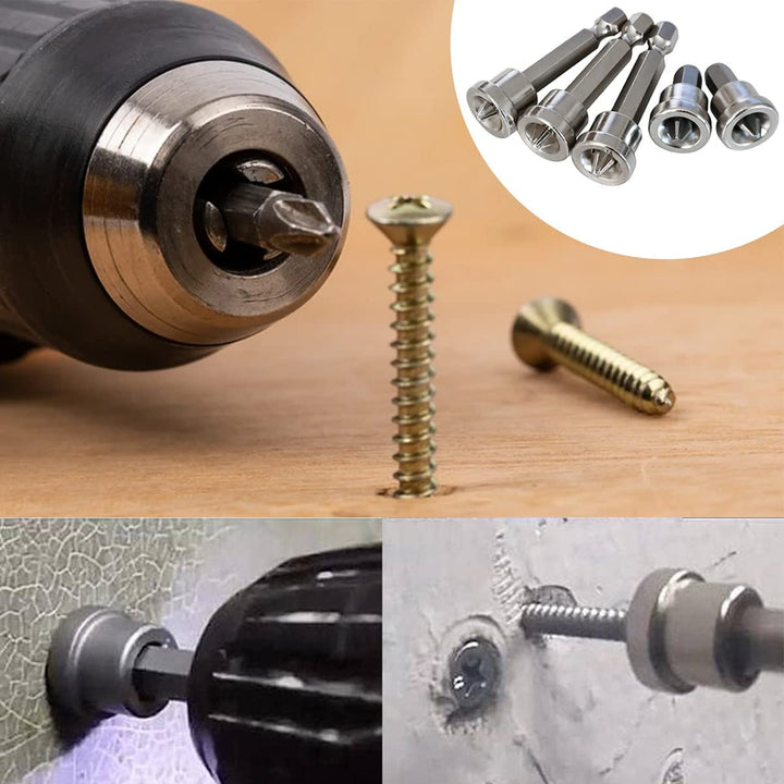6pcs Magnetic Positioning Screwdriver Bits, Woodworking Screw Hex Shank Positioning Bit Batch Head, Magnetic Anti-slip Drill Bits Set (silver)
