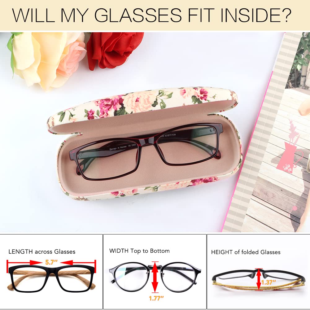 Glasses Case Hard Shell Eyeglass Case for Women Fabrics Floral Retro Spectacle Case Box Portable