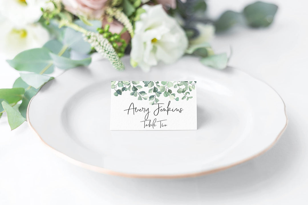 Eucalyptus Tent Cards - Food Labels for Buffet and Decorations - Perfect for Birthdays, Baby Showers, Parties - Pack of 50