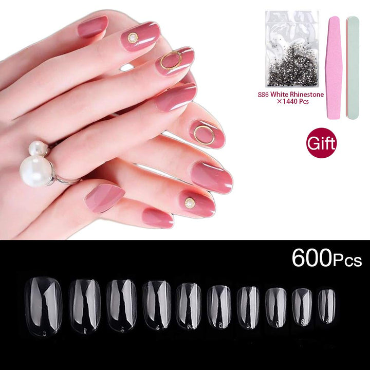 600Pcs Artificial Nails Short Oval Full Cover False Nail Acrylic Style Artificial False Nails 10 Sizes- for Nail Salons and DIY Nail Art (Oval Clear)