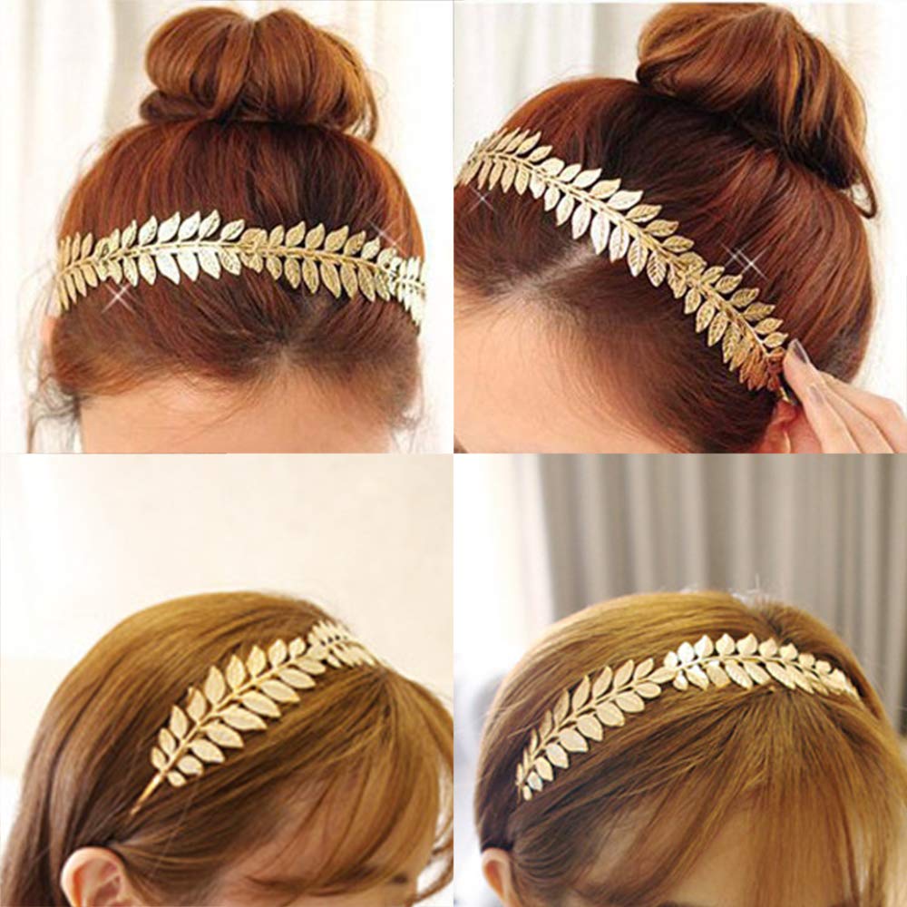 Golden Tone: Leaf Headband Roman Goddess Crown Hair Band Boho Bridal Christmas Hair Hoop Women Girls Wedding Hairband Party Decoration Headdress Cosplay Costume Headwear Handmade