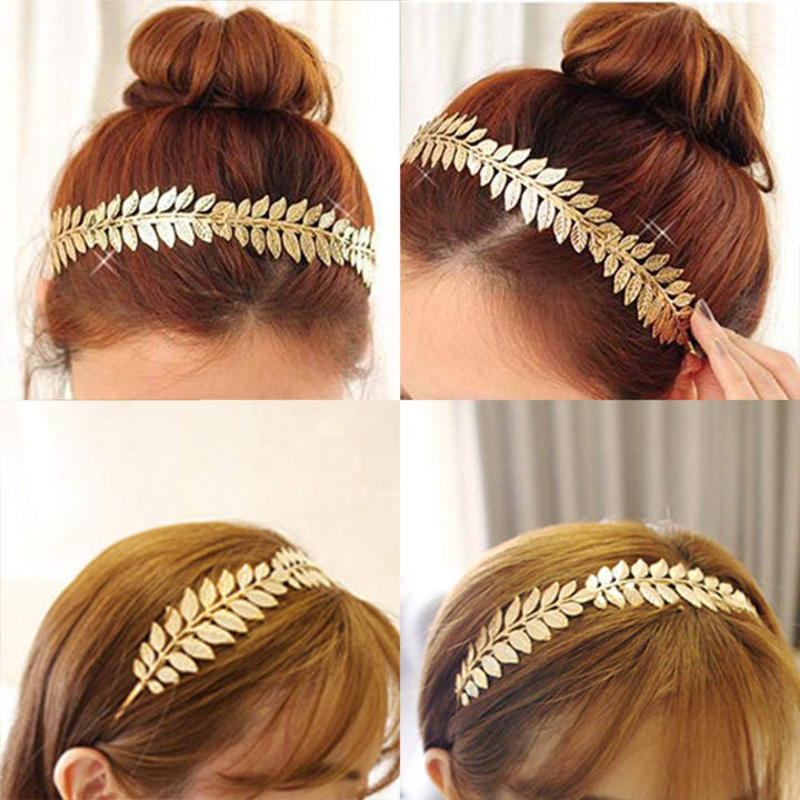 Golden Tone: Leaf Headband Roman Goddess Crown Hair Band Boho Bridal Christmas Hair Hoop Women Girls Wedding Hairband Party Decoration Headdress Cosplay Costume Headwear Handmade