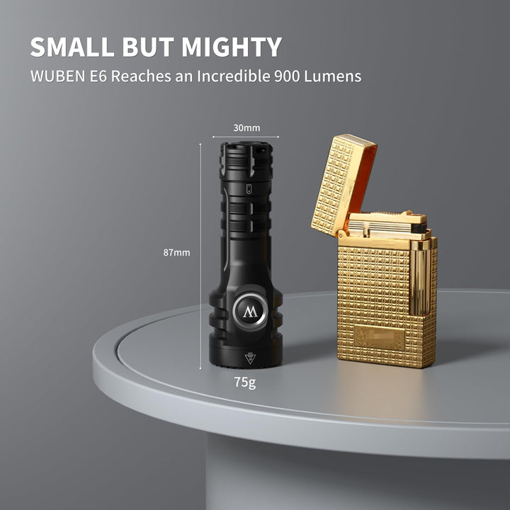 WUBEN E6 Pocket Flashlight Rechargeable 900 High Lumens