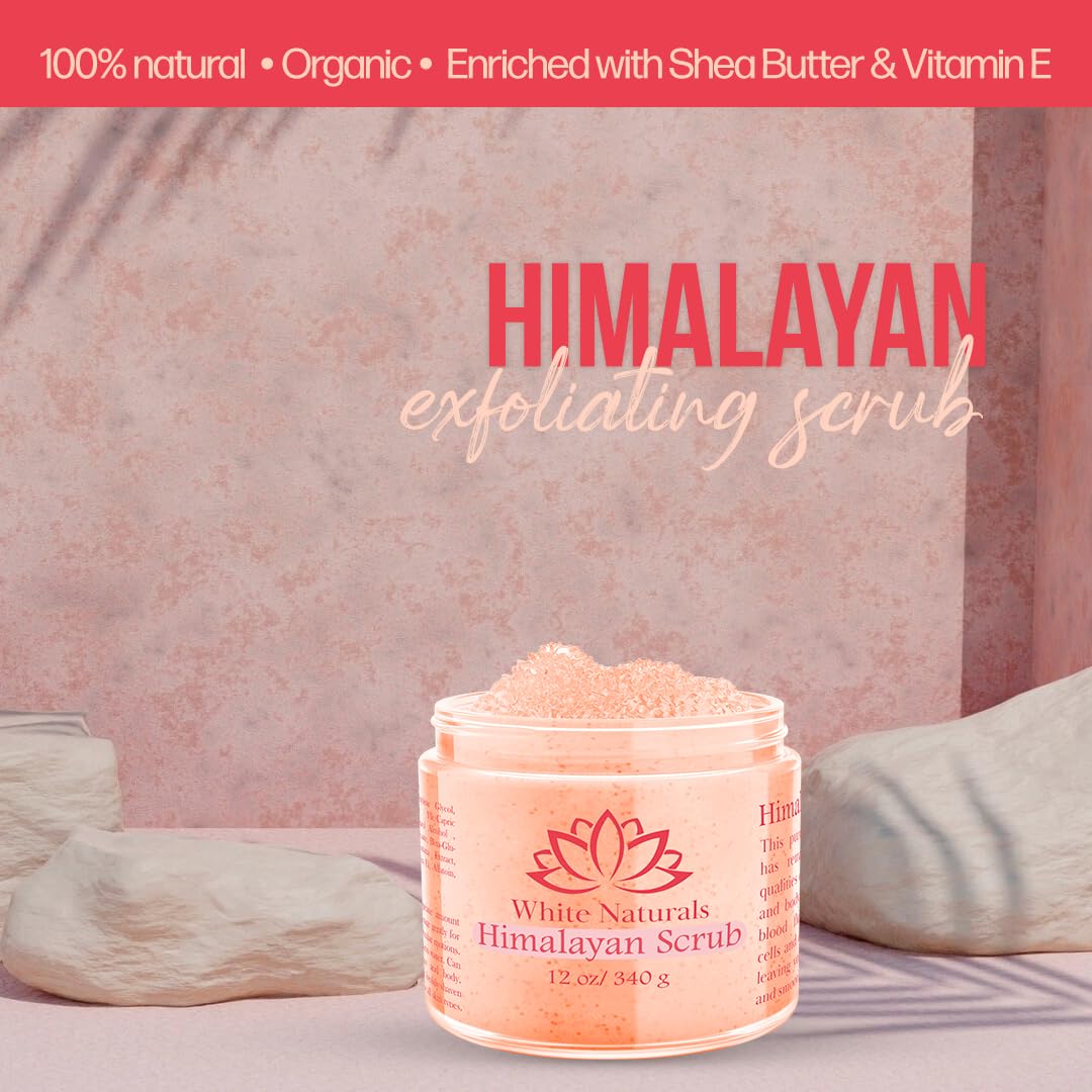 Himalayan Salt Body Scrub, Pink Exfoliator For Women, Exfoliating Scrub for Soft Skincare, Removes Dead Skin Cells, Natural Face Foot Hands Exfoliation Deep Cleansing &amp; Moisturize Skin Large 12oz Jar