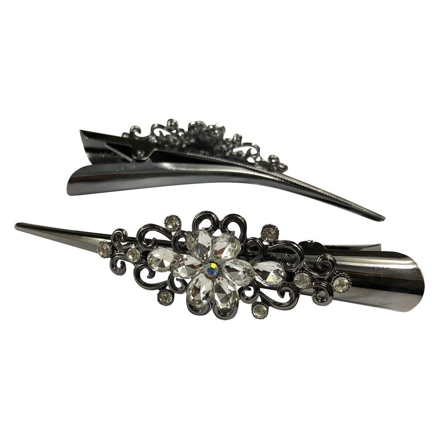 Large Retro Metal Hair Clips Flower Duckbill Clips Rhinestone Hair Barrettes with Teeth Hair Pins Hair Slide Stylish for Women Girl Hair Jewelry Accessories (White) : White