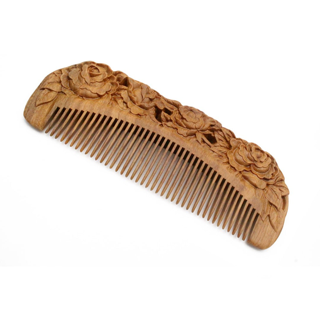 Handmade Carved Natural Sandalwood Hair Comb - Anti-static No Snag Brush for Men&#39;s Mustache Beard Care Anti Dandruff Women Girls Head Hair Accessory (HC1006)