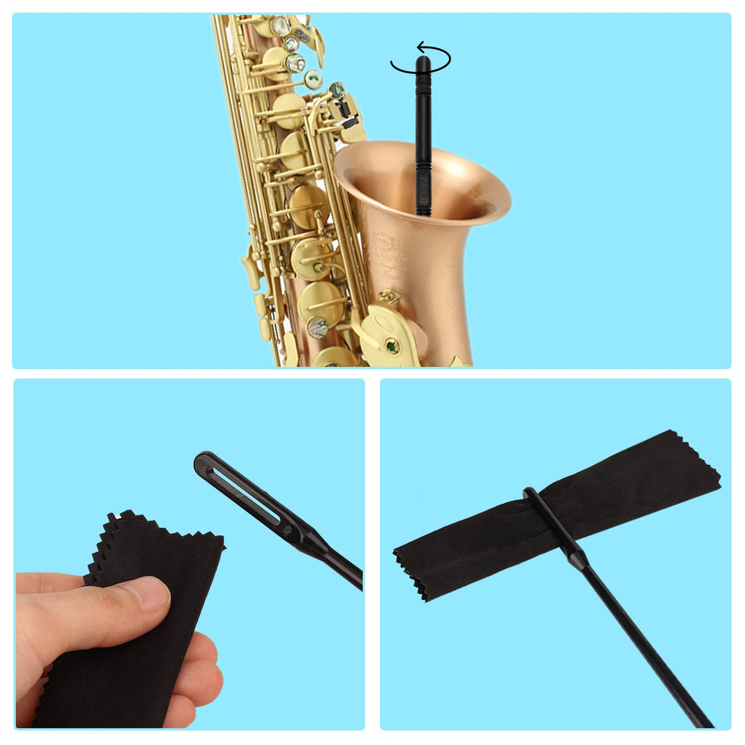 4pcs Flute Cleaning Kit, 2pcs Flute Cleaning Rod and 2pcs Flute Cleaning Cloth Flute Cleaning Swabs Flute Cleaning Supplies for Flute Cleaning and Polishing (Black)