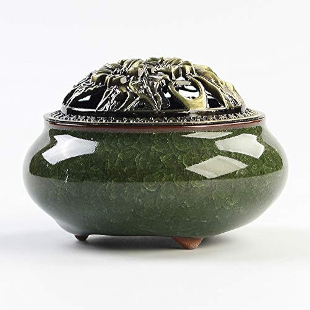 Incense Burner, Incense Holder for Sticks or Cone, Coil Incense, Incense Burner for Frankincense, Sage Cones and Palo Santo (Dark Green)