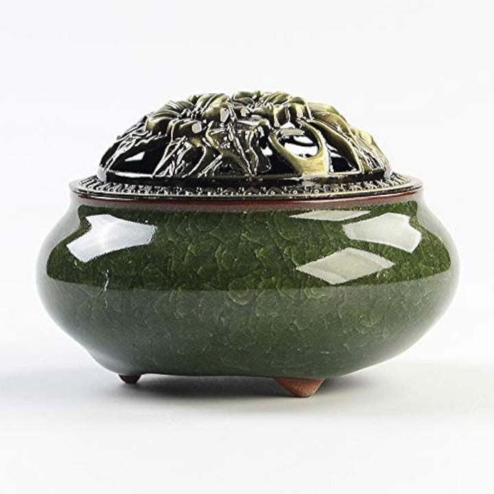 Incense Burner, Incense Holder for Sticks or Cone, Coil Incense, Incense Burner for Frankincense, Sage Cones and Palo Santo (Dark Green)