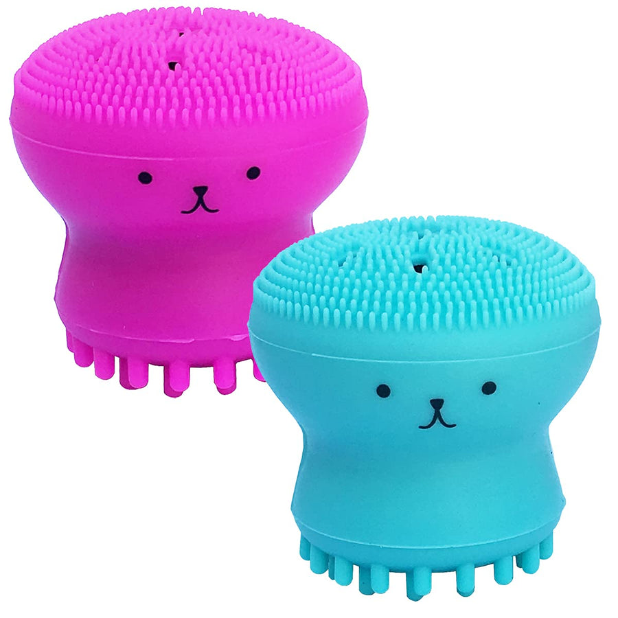 Facial Cleansing Brush Silicone Handheld Face Brush and Massager ,Octopus-Shaped Cleansing Brush for Deep Cleaning Gentle Exfoliating Skin Massage (Red+Blue(2Pcs)) (Blue+Red)