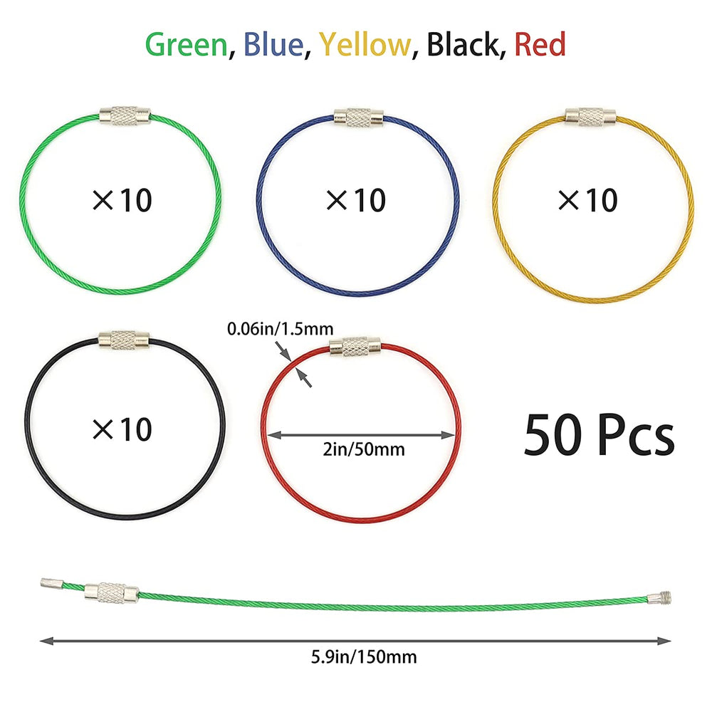 50 PCS 5.9 Steel Wire Keychain, Colored Nylon Coated Stainless Steel Metal Wire Keychains, 1.5 mm Key Rings Loops for Hanging Luggage Tags, Keys and ID Tag Keepers