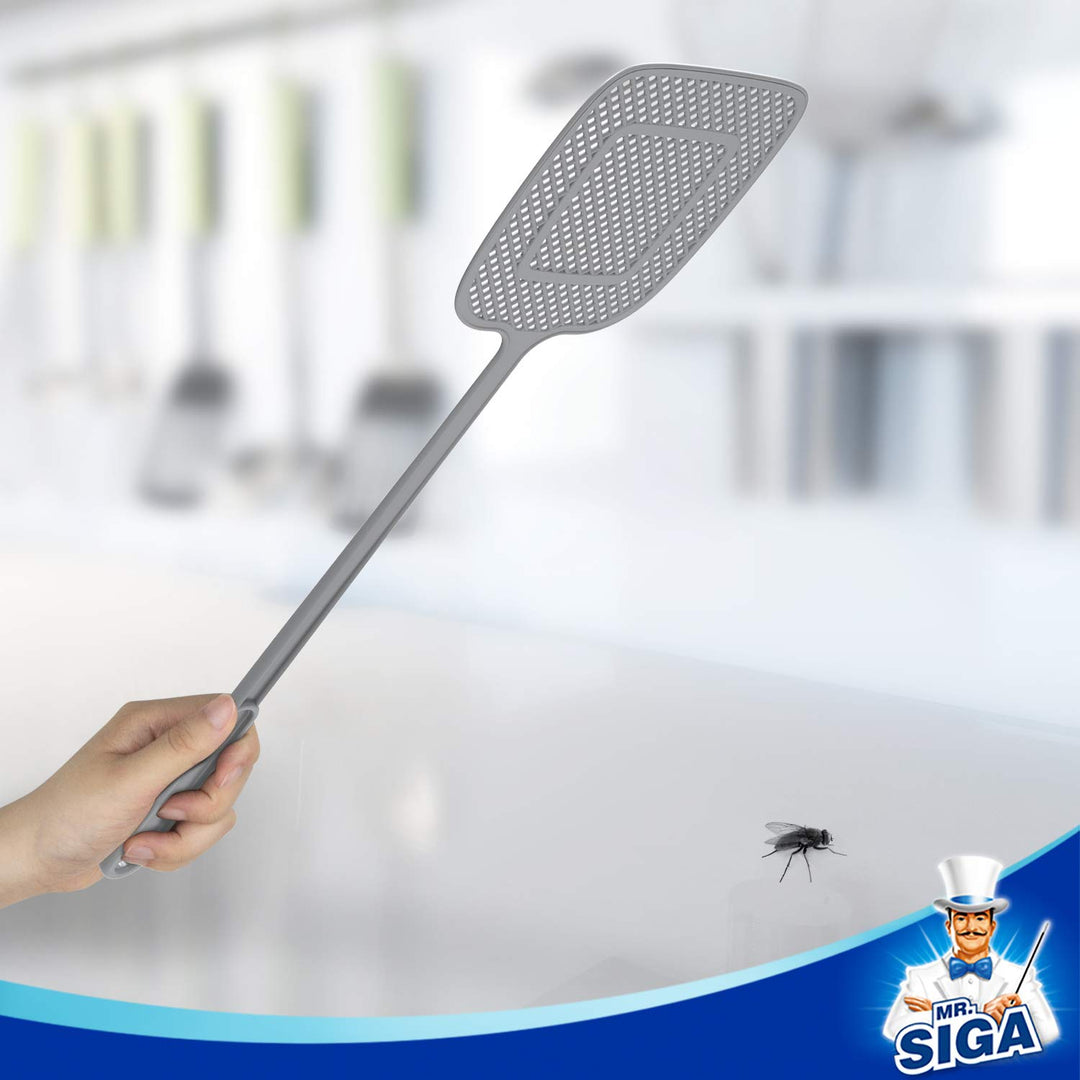 MR.SIGA Heavy Duty Long Handle Fly Swatter, Gray, 6 Pac