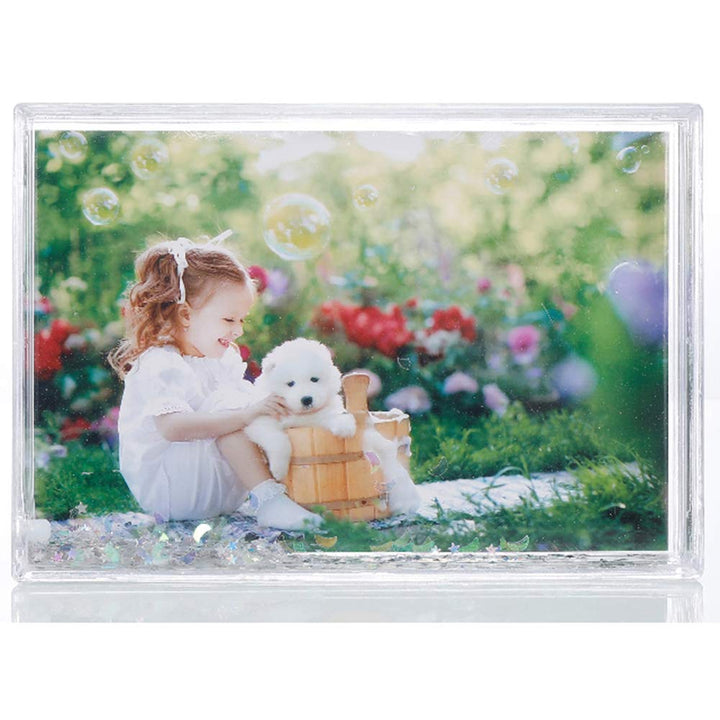 Glitter Picture Frames Acrylic Friends Family Snow Globe Photo Frame Gifts (4x6 Silver)