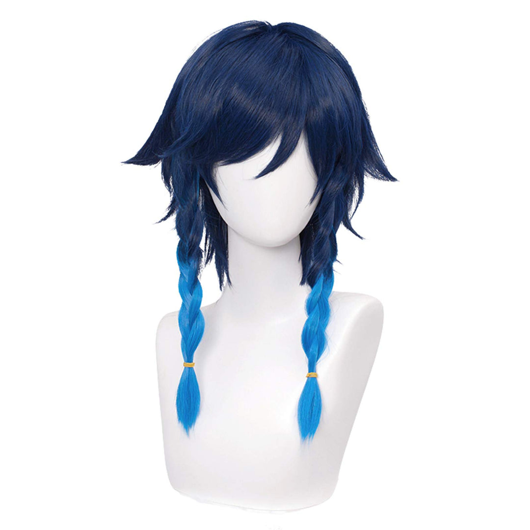 SL Navy Blue Wig for Venti Cosplay Costume 2 Tone Anime Braided Hair Wigs with Braids Ponytails Bangs + Cap