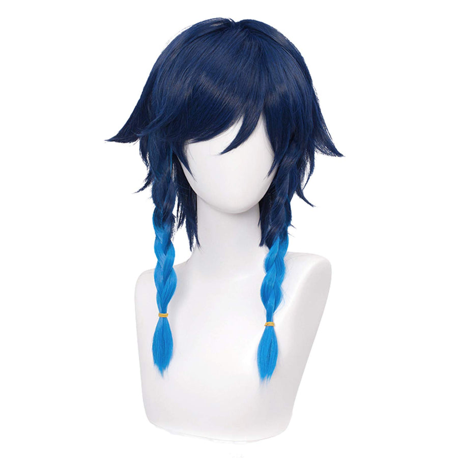 SL Navy Blue Wig for Venti Cosplay Costume 2 Tone Anime Braided Hair Wigs with Braids Ponytails Bangs + Cap