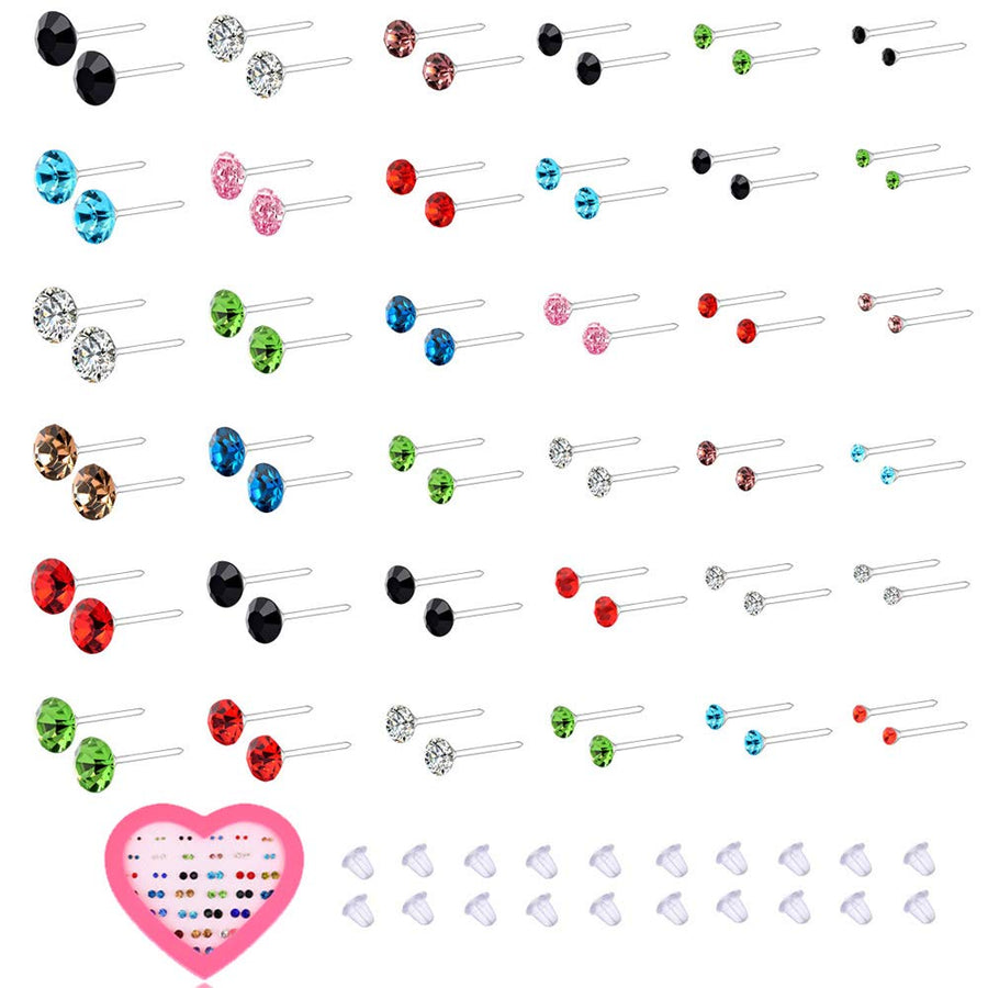 16G 72PCS Universal Zircon Plastic Silcone Anti-Allergy Studs Ear Nail Ear Needle Mixed Color Set Earrings Set for Women