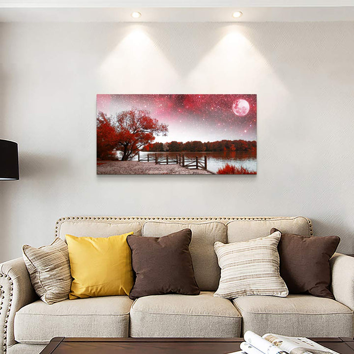 Print Artwork Wall Art Decor Poster for living room Red tree moon starry sky red landscape painting bathroom Wall Art for bedroom Canvas Prints Picture Works Ready to Hang Office Home decorations