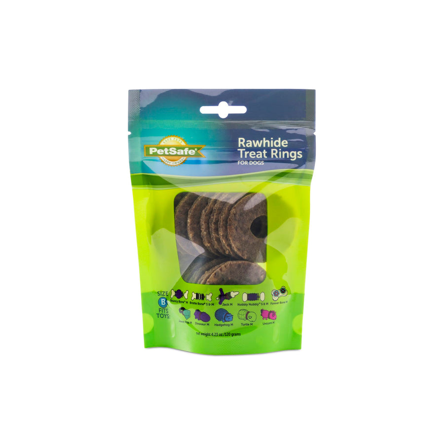 Natural Rawhide Treat Ring Refills for Busy Buddy Dog Toys, Size B fits Small/Medium and Medium Toys, 16 Rings