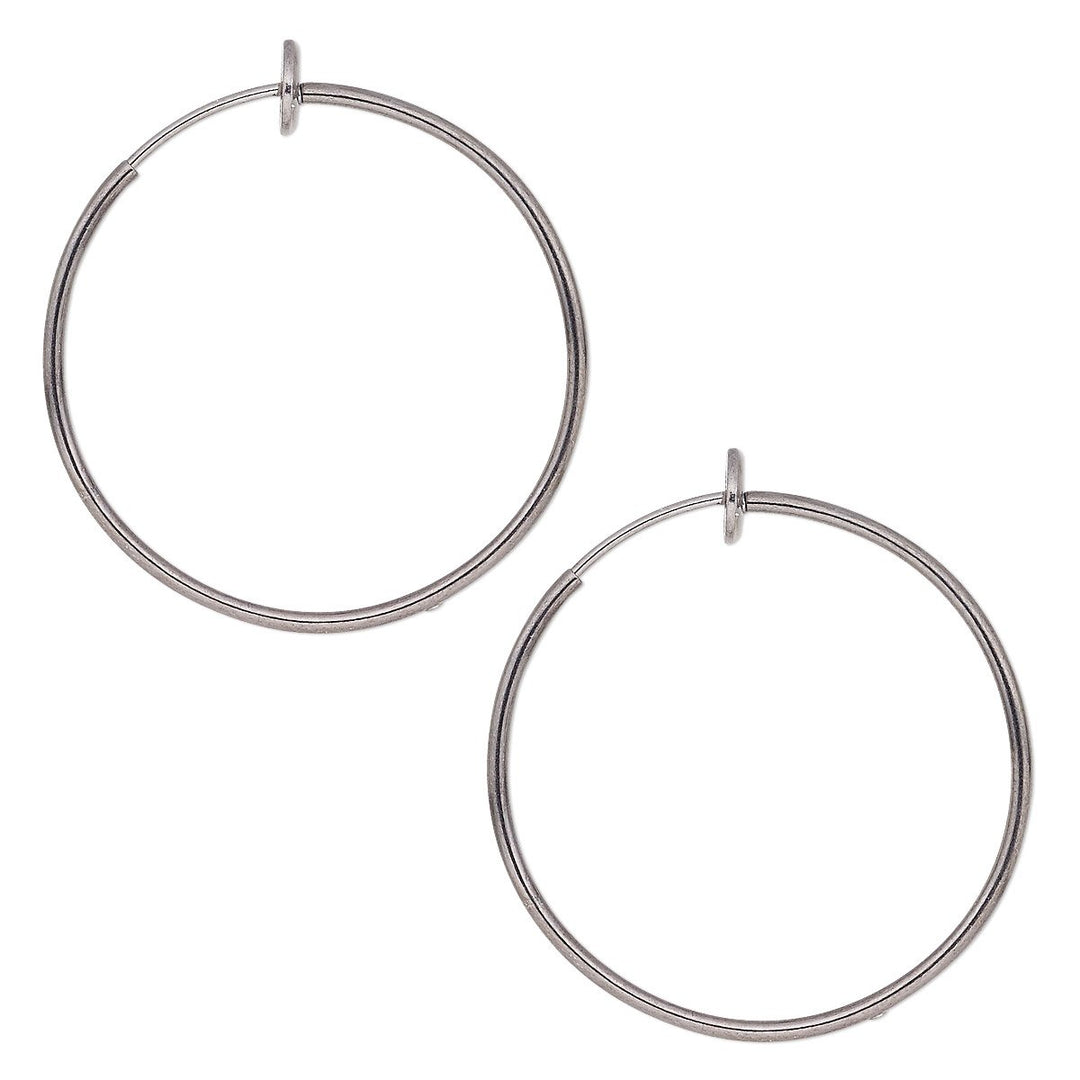 Bedazzlinbeads of Gunmetal Plated Hoop Clip On Earrings with Spring Closure (1 inch)