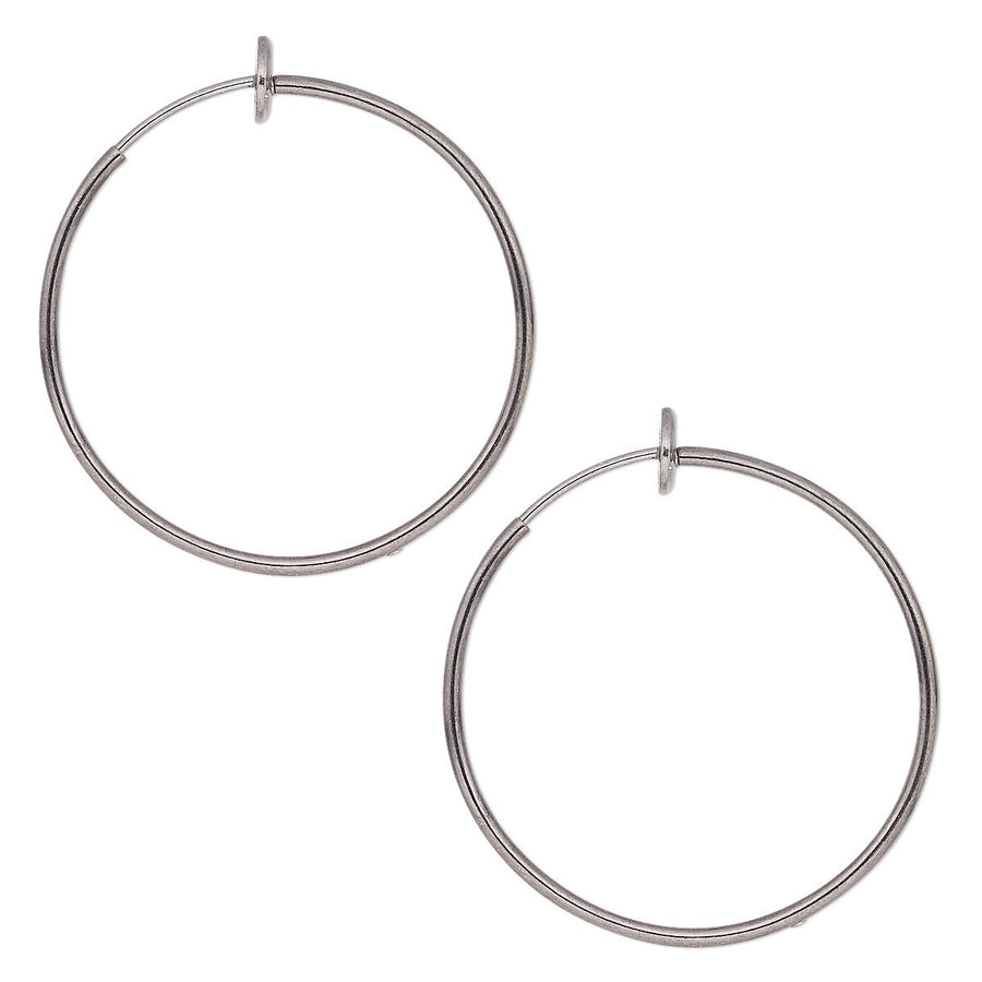 Bedazzlinbeads of Gunmetal Plated Hoop Clip On Earrings with Spring Closure (1 inch)