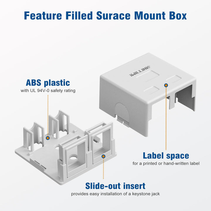 Iwillink 2-Port Keystone Jack Surface Mount Box, White 5-Pack