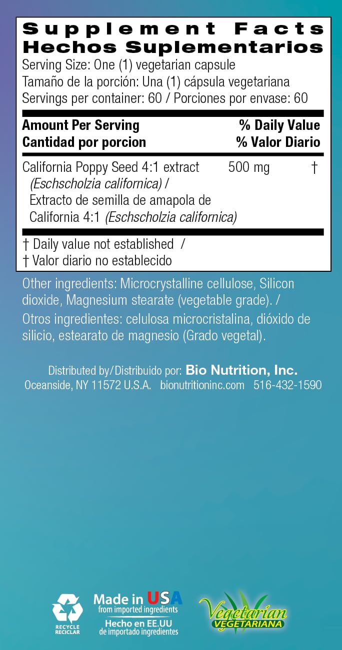 Bio Nutrition California Poppy Herbal Supplement 60 Veg