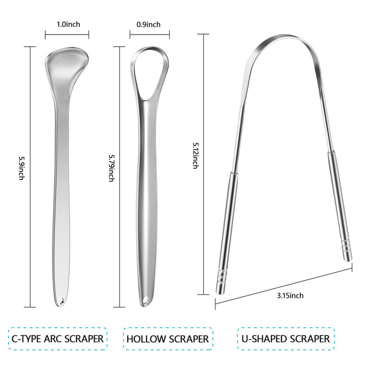 Tongue Scraper Cleaner (4 Pack), Tongue Scrapers for Adults Stainless Steel Tongue Cleaners Reduce Bad Breath Tongue Brush Dental Kit with Case