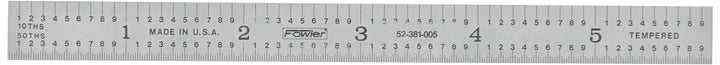 52-381-005-0, Inch/Metric Flexible Satin Chrome Steel Rule - 150mm