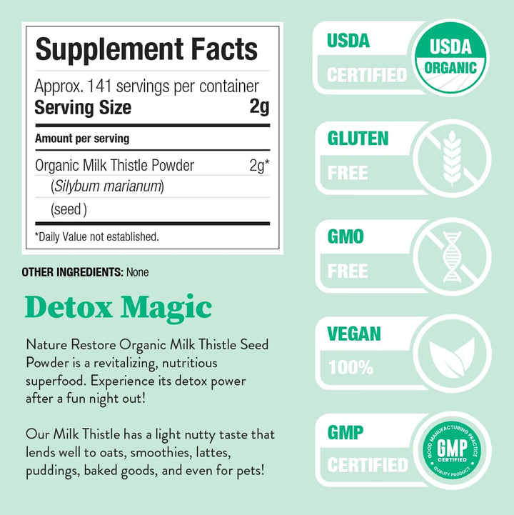 USDA Certified Organic Milk Thistle Seed Powder, 10 Ounces, Packaged in California