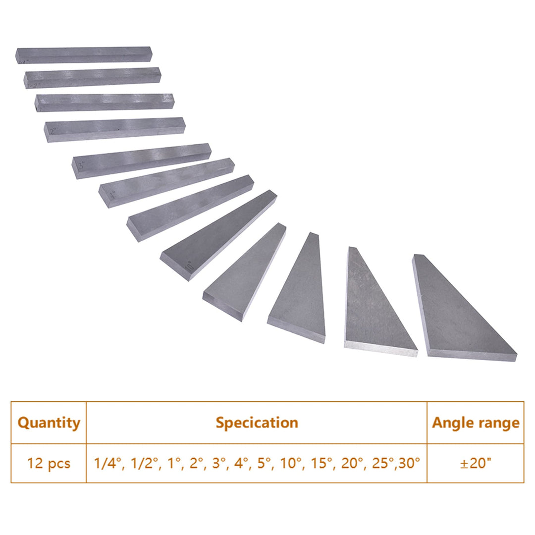 12Pcs Angle Gauge Block Set, Precision Steel Gauge Block Machinist Tool 1/4 to 30 Degree with Box