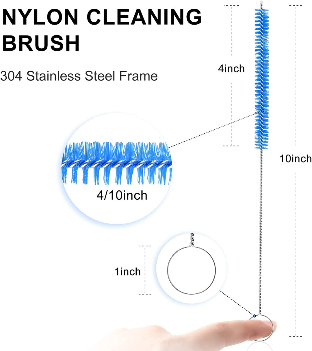 Flexible Straw Drain Brush Line Cleaner - 5 Ft Long Nylon Cleaner Double Ended Elastic Hose Pipe and 3 Pcs 10 Inch Straw Cleaning Brush for Tumbler, Sippy Cup, Bottle and Tube