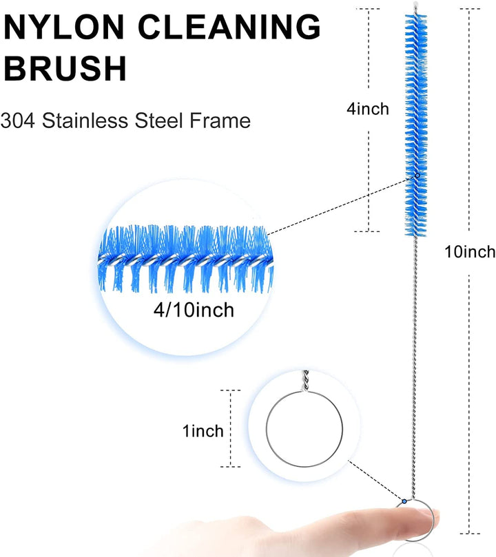 Flexible Straw Drain Brush Line Cleaner - 5 Ft Long Nylon Cleaner Double Ended Elastic Hose Pipe and 3 Pcs 10 Inch Straw Cleaning Brush for Tumbler, Sippy Cup, Bottle and Tube
